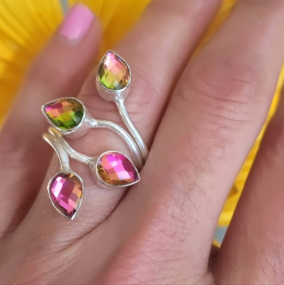 💗Mystic Topaz Wrap Sterling Silver Ring 925